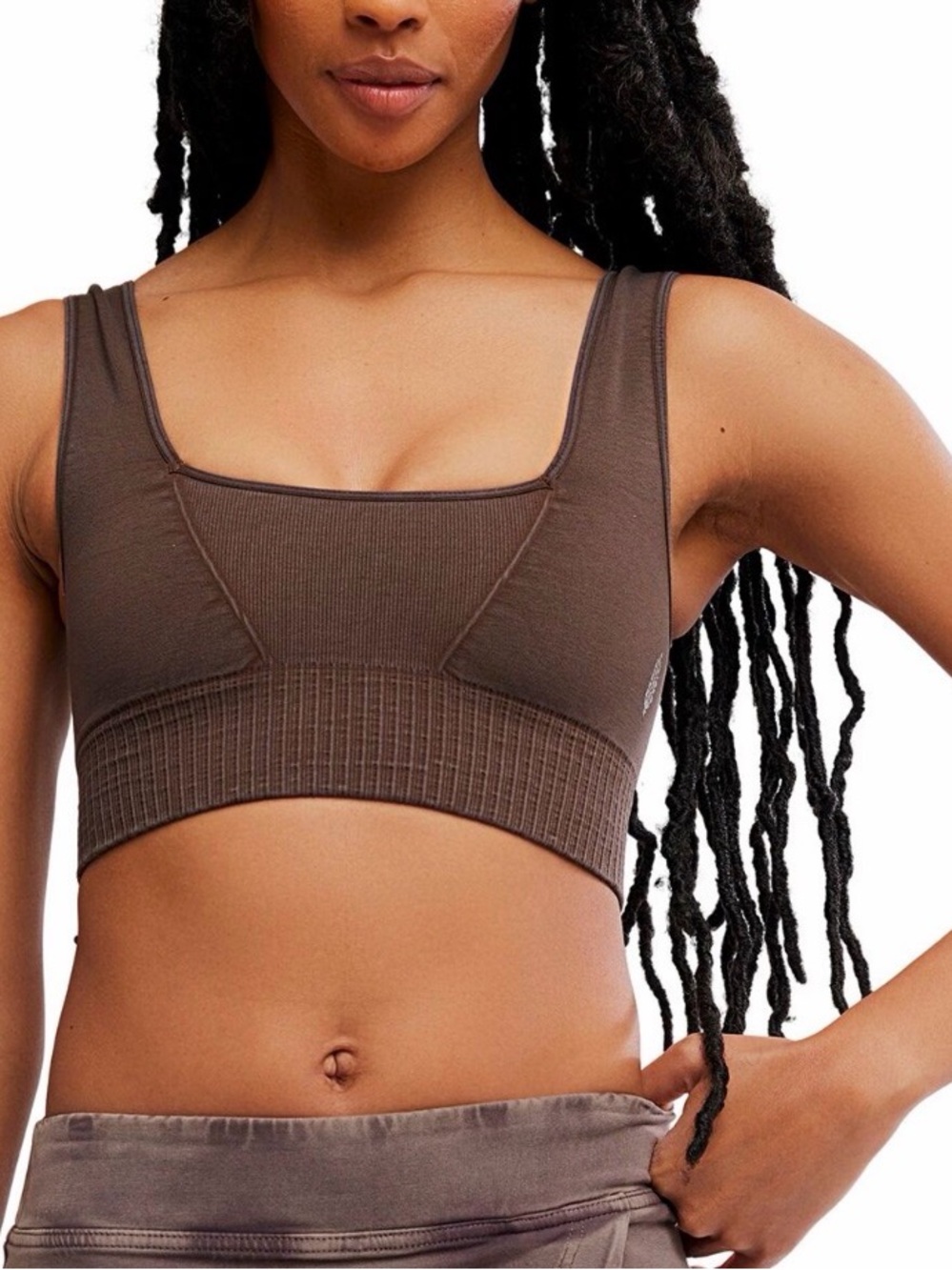 NWOT Free People Movement Square Neck Good Karma Bra In Washed Brown Size M/L